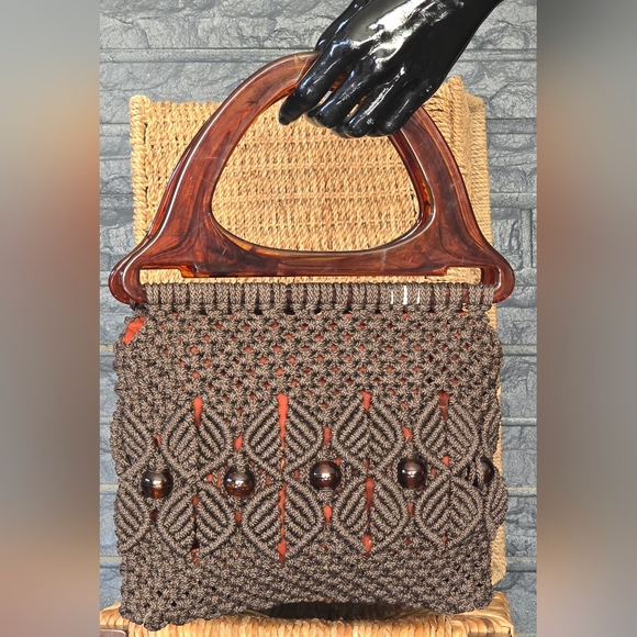 Vintage Accepto Craft Bakelite and Hemp Knit Handbag Purse 60’s-70’s - Picture 1 of 8